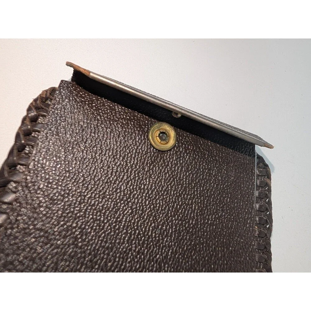 Vintage Hand Tooled Leather Bifold Wallet Western Floral Braided Edge Brown